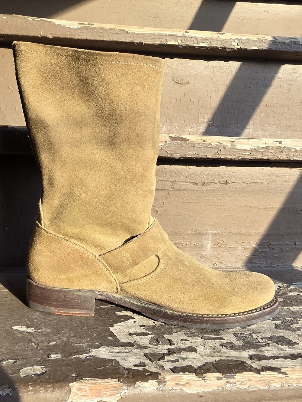 Frye Veronica Short 70590 Womens Green Tan Suede Hook & Loop Engineer Boots - Picture 4 of 15
